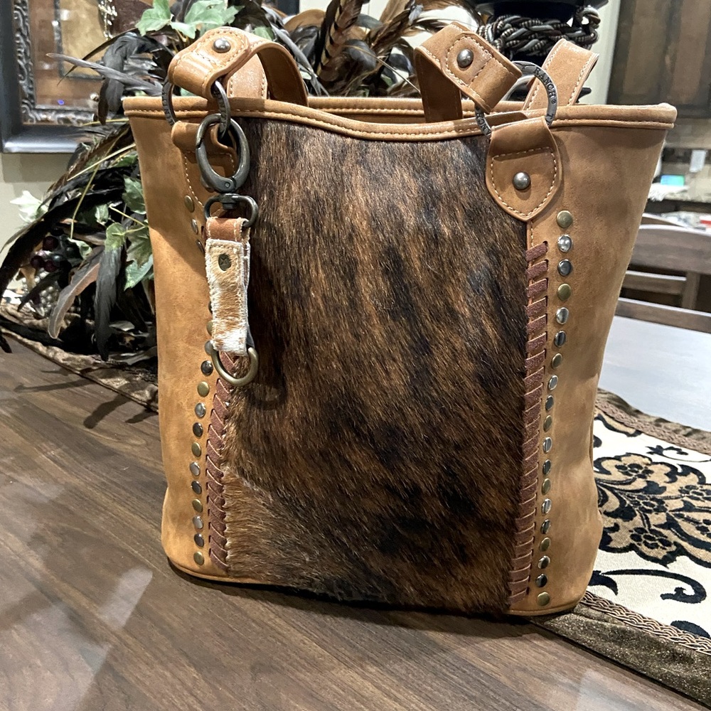 Leather & calf hair purse, & key ring
